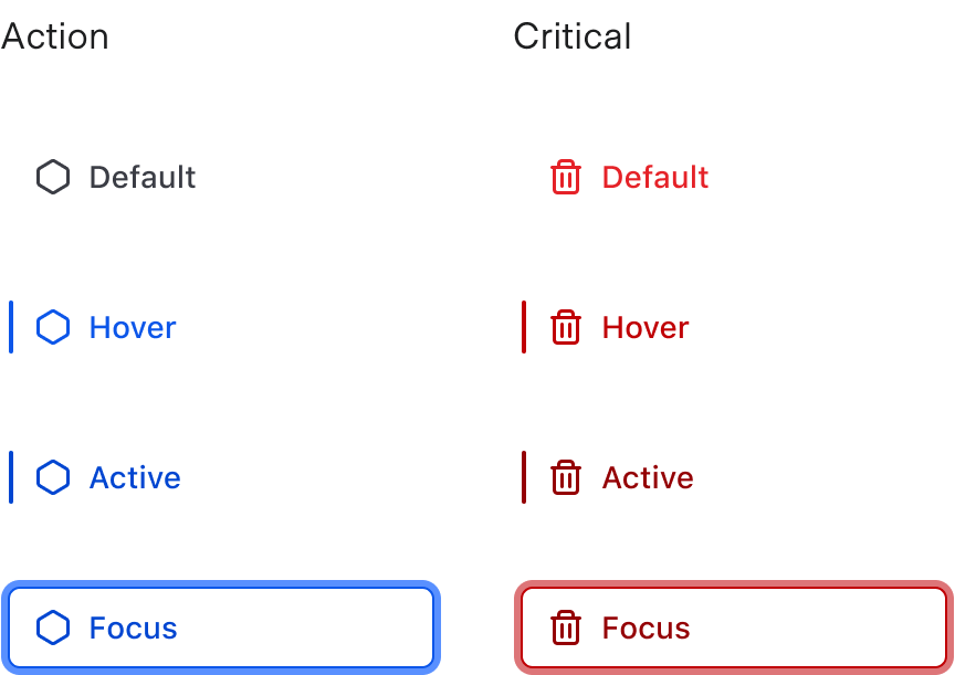 Example of listitem interactive states